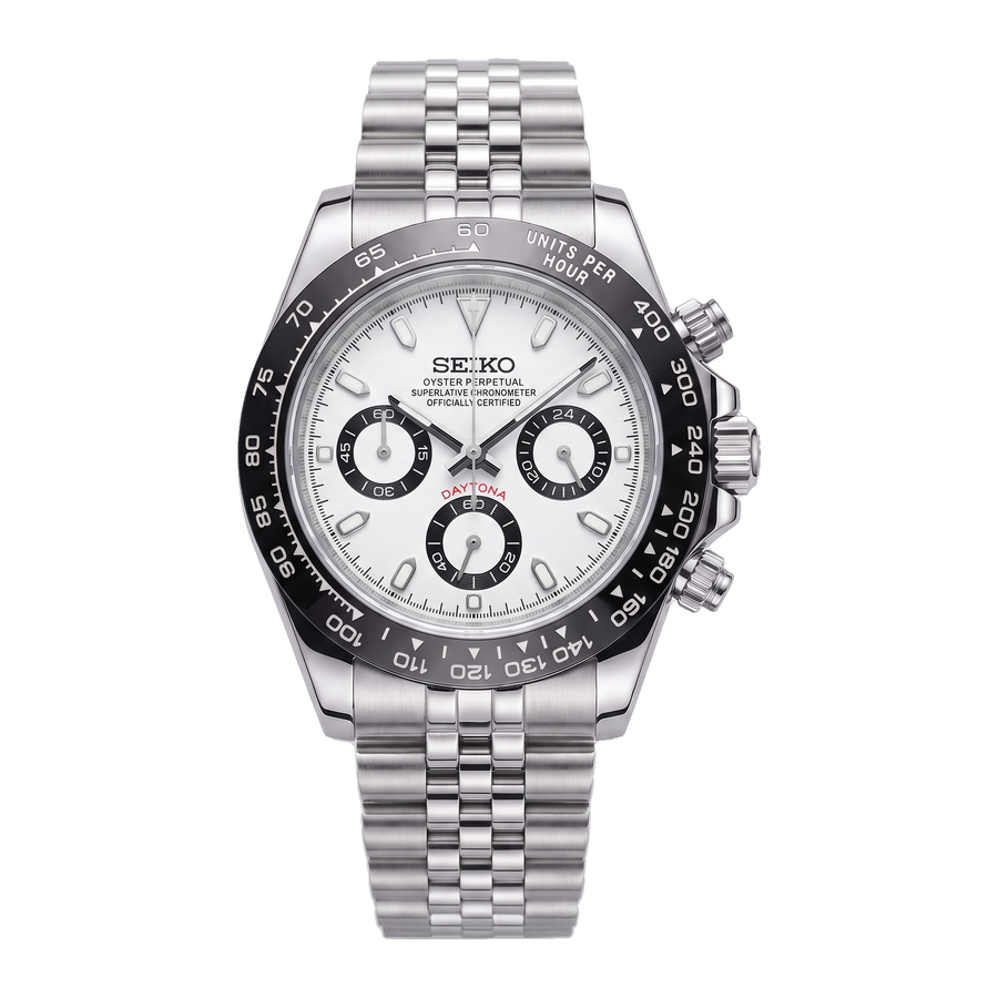 Seiko Mod Daytona Panda Racer Dial | White Panda Chronograph Watch
