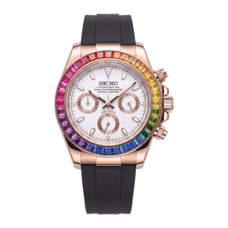 Seiko Mod Daytona – Rainbow White Dial (Rose Gold)