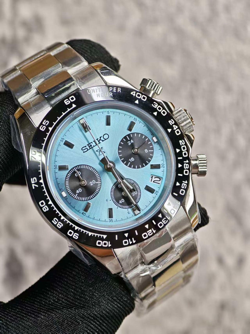 Seiko Mod Daytona - Platinum Black Bezel