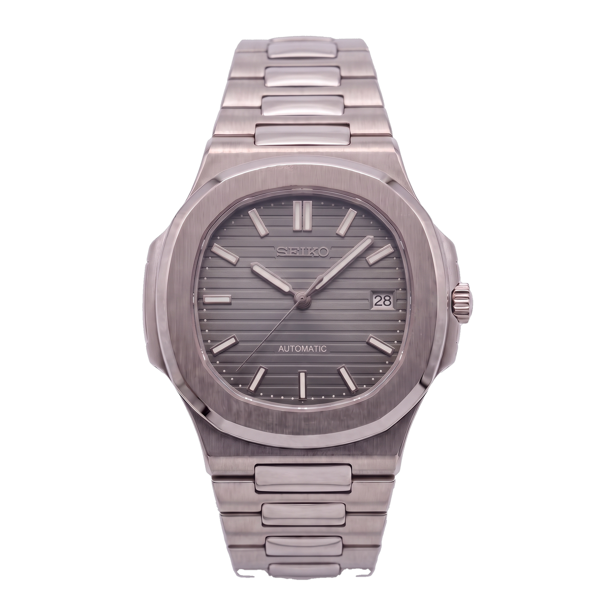 Slate Gray Seiko mod Nautilus front view