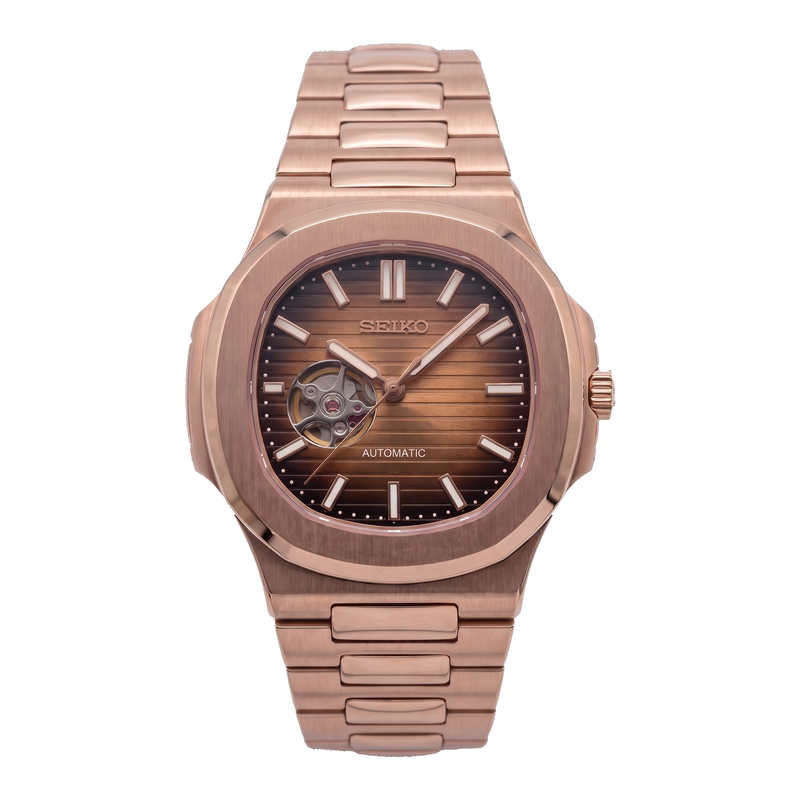 Seiko Mod Nautilus – Rose Gold Chocolate Open Heart
