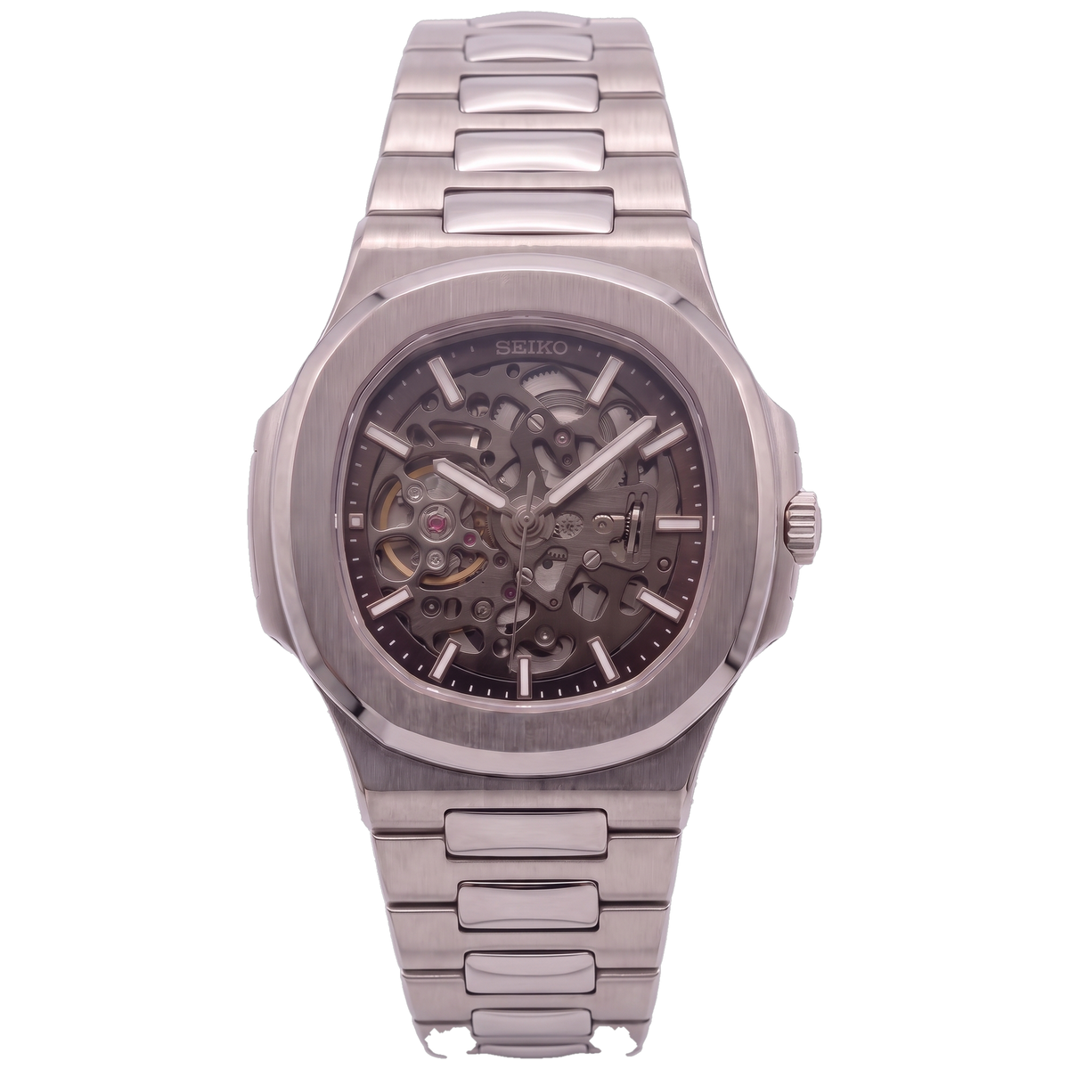 Dark Skeleton Seiko mod Nautilus front view