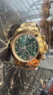 Seiko Mod Daytona - Gold Green actual product view 1