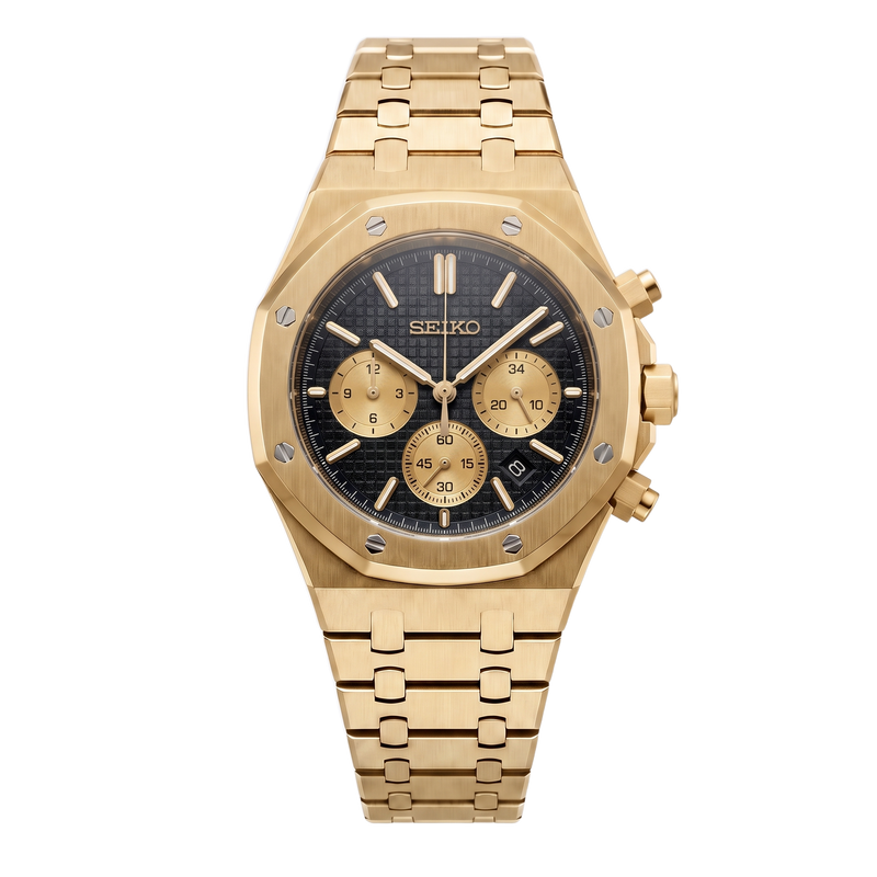 Seiko Mod Royal Oak – Chronograph Gold Black Dial