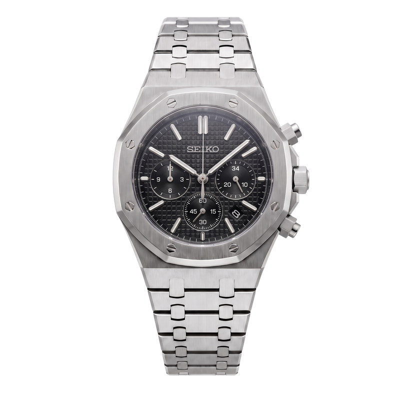 Seiko Mod Royal Oak – Chronograph Steel Black Dial
