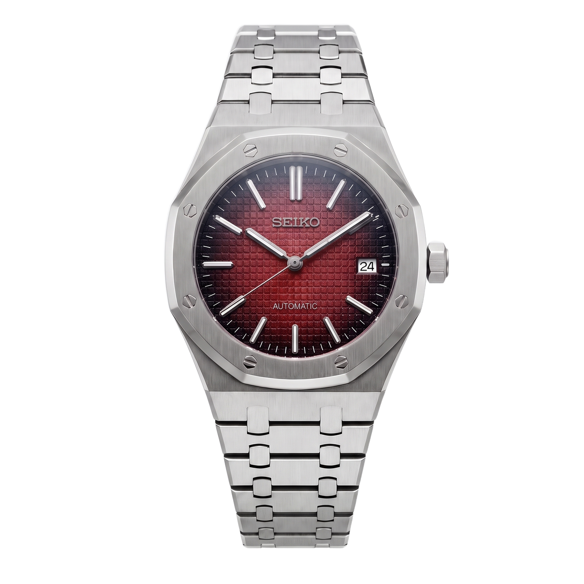Red Gradient Dial Seiko mod Royal Oak front view