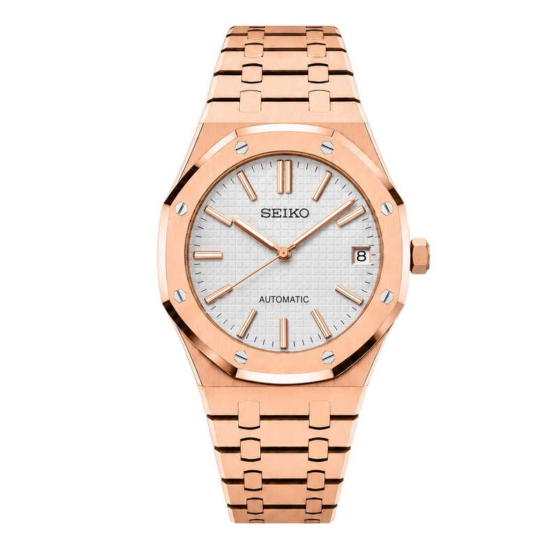 Seiko Mod Royal Oak – Rose Gold Silver Tapisserie Dial