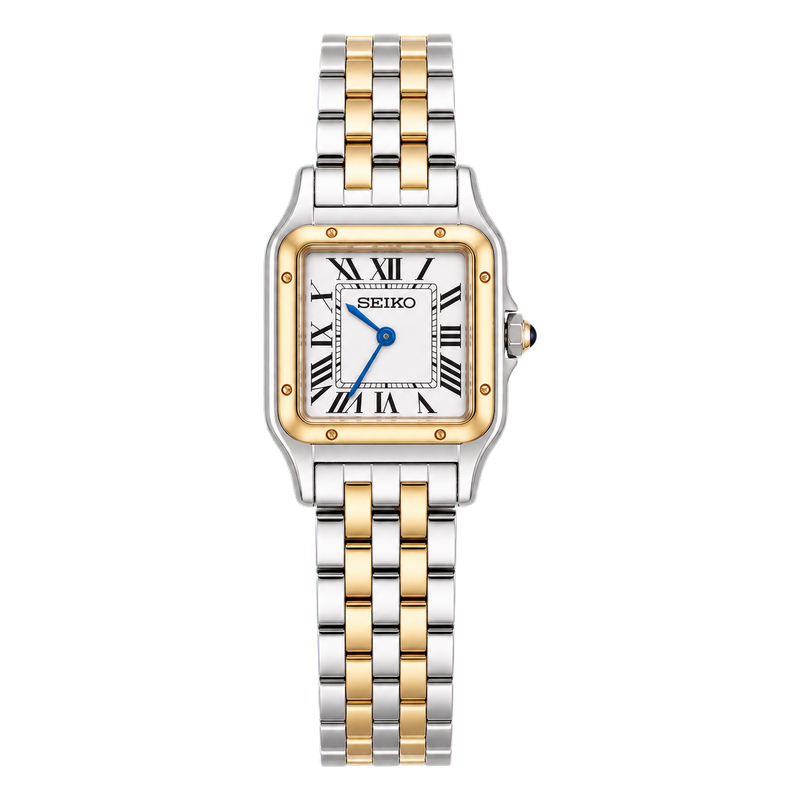 Seiko Mod Ladies Santos - Two-Tone Gold & White studio product view