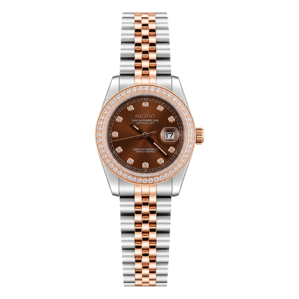 Seiko Mod Ladyjust - Rose Gold Chocolate Diamond Bezel