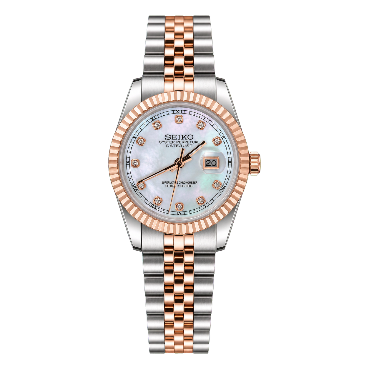 Seiko Mod Ladyjust - Rose Gold Mother of Pearl Diamond studio product view