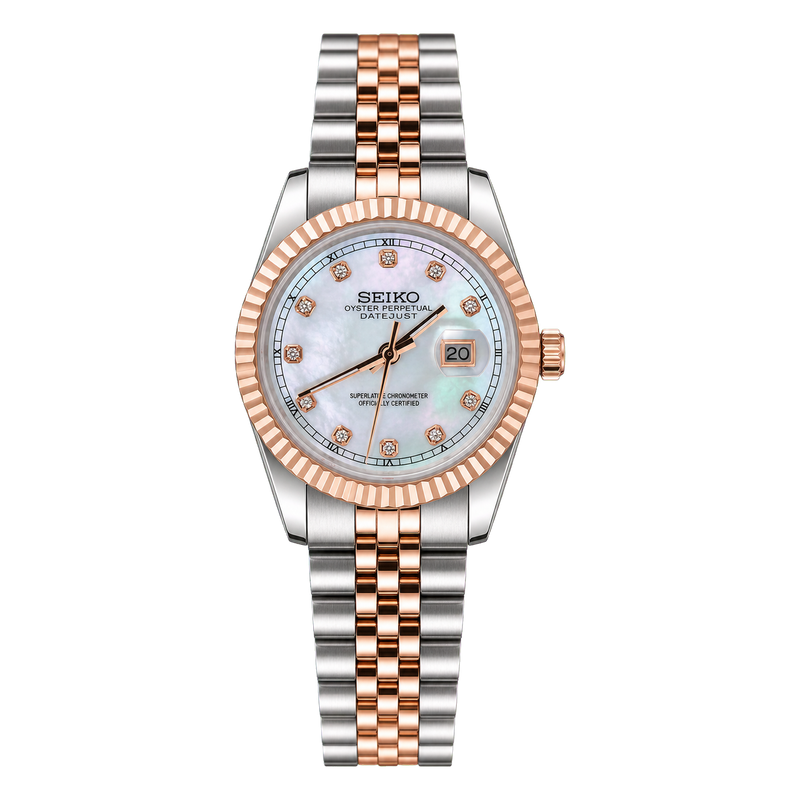 Seiko Mod Ladyjust - Rose Gold Mother of Pearl Diamond studio product view