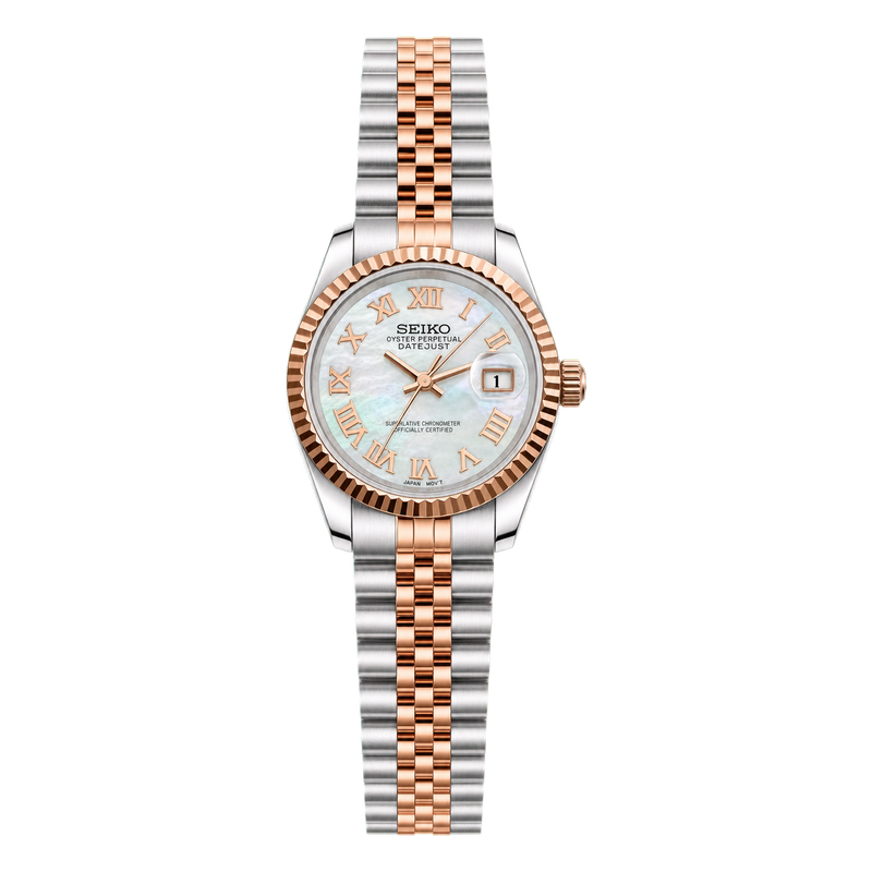 Seiko Mod Ladyjust - Rose Gold Mother of Pearl Roman studio product view