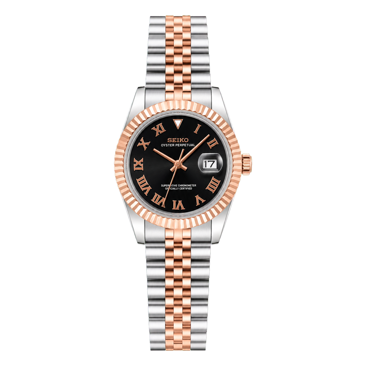 Seiko Mod Ladyjust - Two-Tone Rose Gold Black Roman studio product view