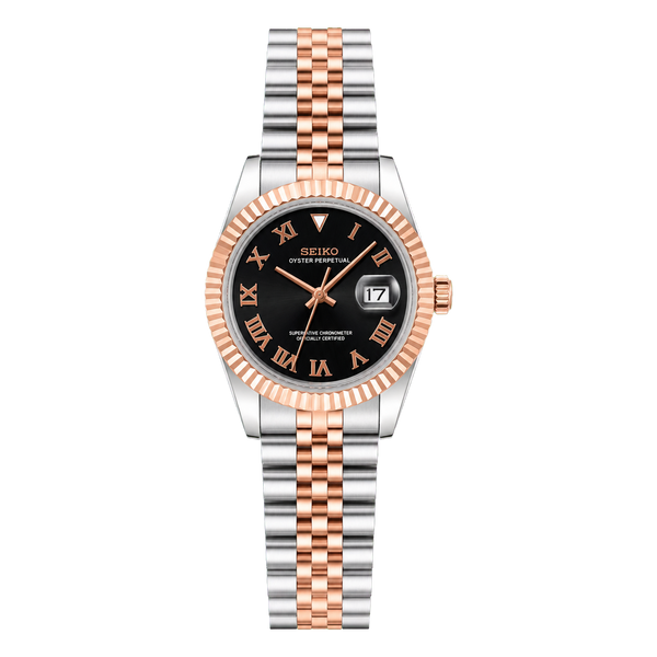 Seiko Mod Ladyjust - Two-Tone Rose Gold Black Roman