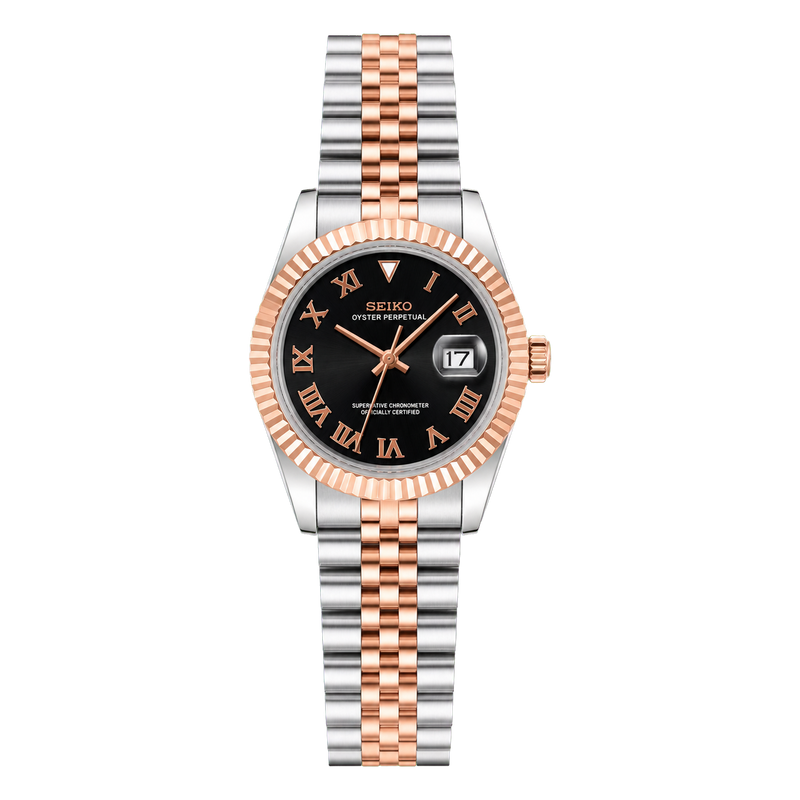 Seiko Mod Ladyjust - Two-Tone Rose Gold Black Roman studio product view
