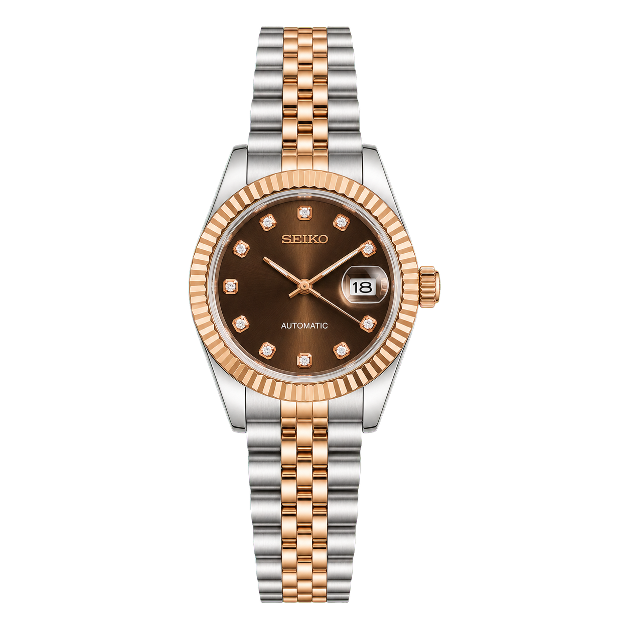 Seiko Mod Ladyjust - Two-Tone Rose Gold Chocolate Diamond studio product view
