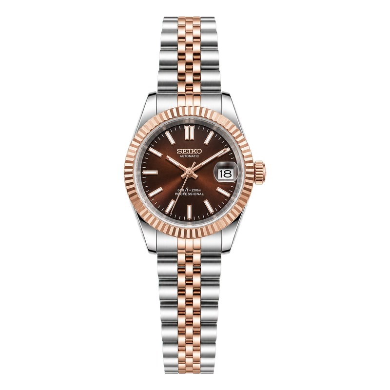 Seiko Mod Ladyjust – Two-Tone Rose Gold Chocolate studio product view