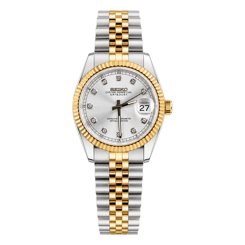 Approved transparent studio product view - Seiko Mod Ladyjust – Two-Tone Silver Diamond