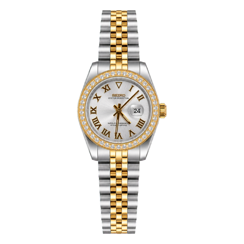 Approved transparent studio product view - Seiko Mod Ladyjust - Two-Tone Silver Roman Diamond