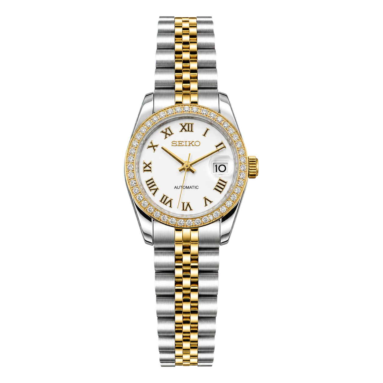 Seiko Mod Ladyjust - Two-Tone White Roman Diamond studio product view