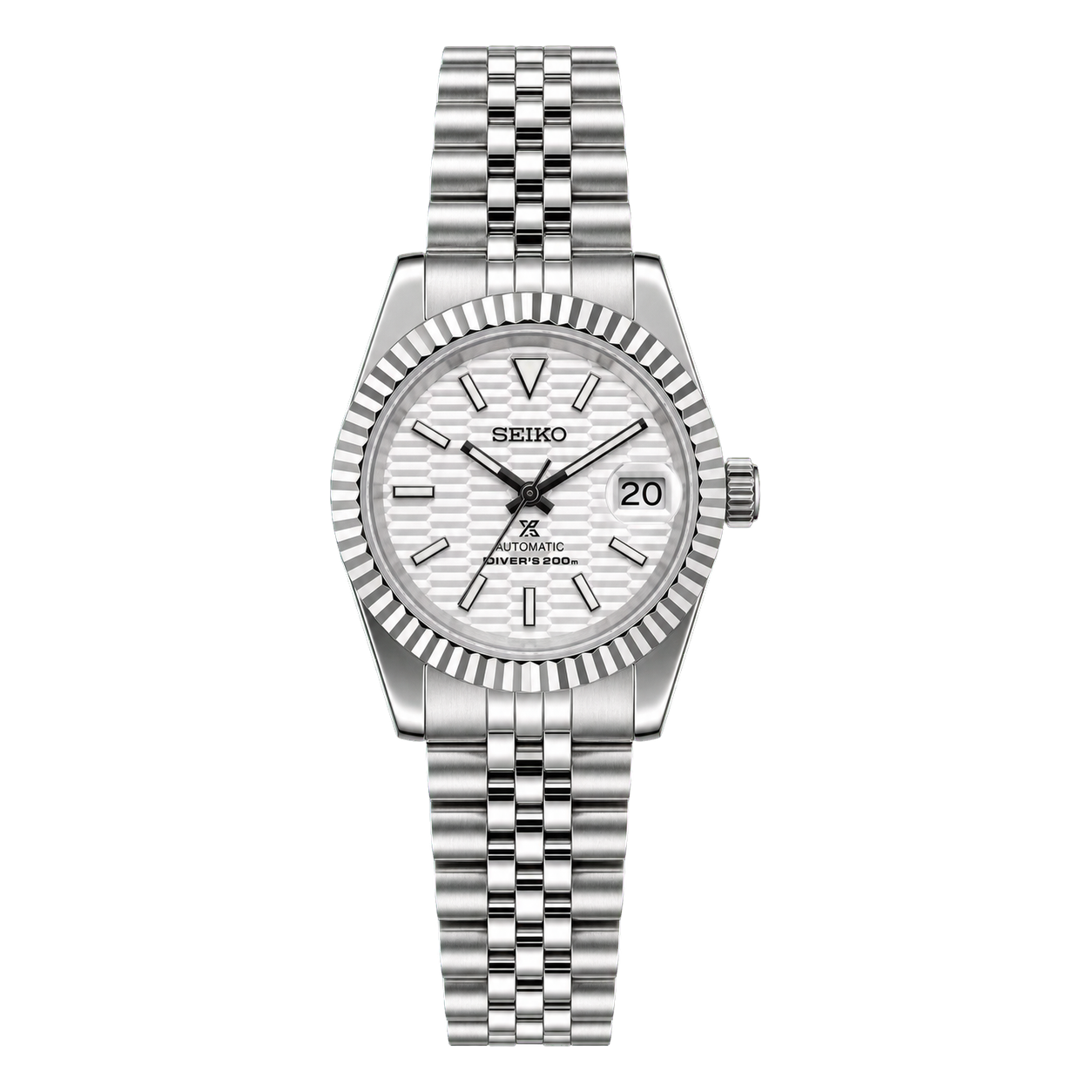 Seiko Mod Ladyjust – White Geometric Dial studio product view