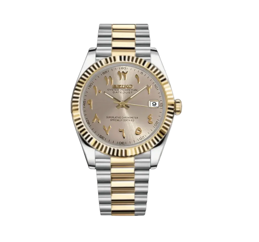Seiko Mod Datejust – Gold Arabic Pearl Dial (Two-Tone)