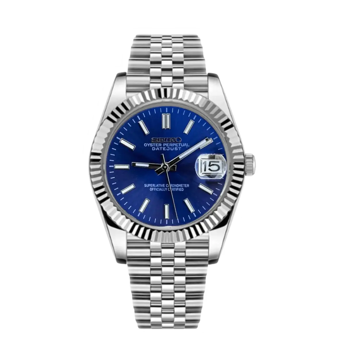 Seiko Mod Datejust – Cadran bleu soleillé