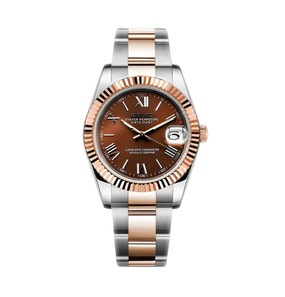 Seiko Mod Datejust – Cadran romain chocolat bicolore