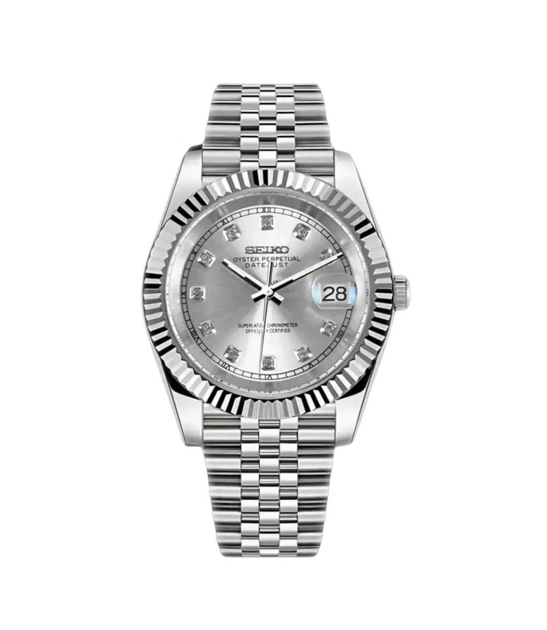 Seiko Mod Datejust – Cadran Argent Diamant