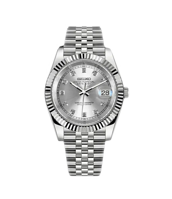 Seiko Mod Datejust – Silver Diamond Dial