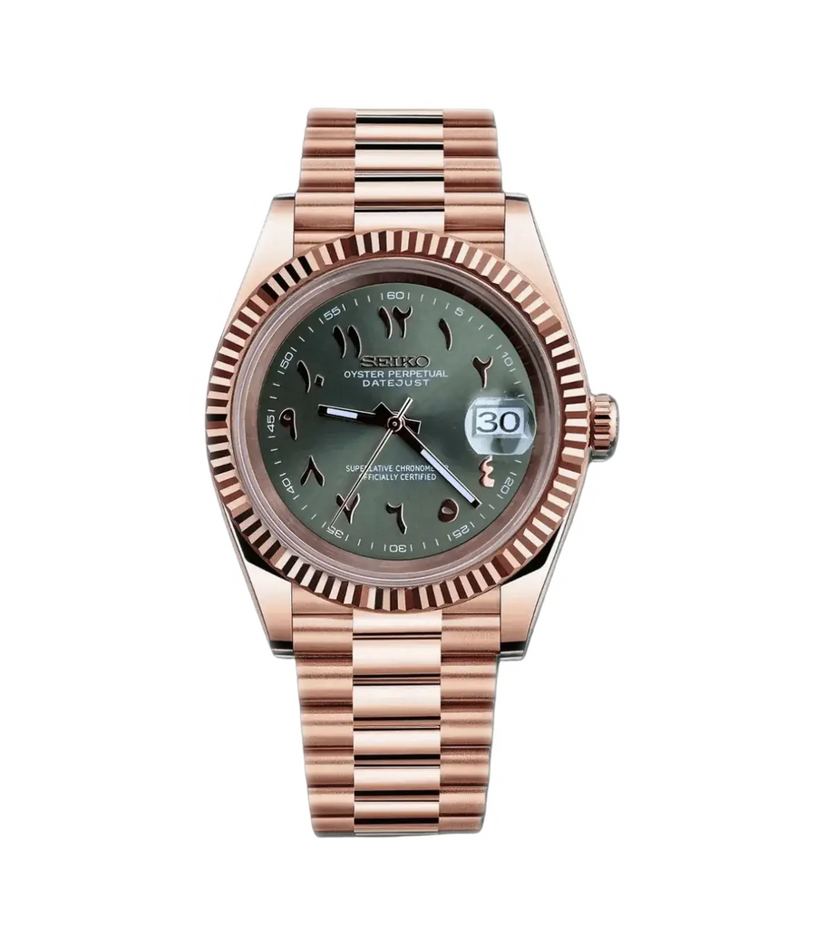 Seiko Mod Datejust – Rose Gold Arabic Olive Green Dial