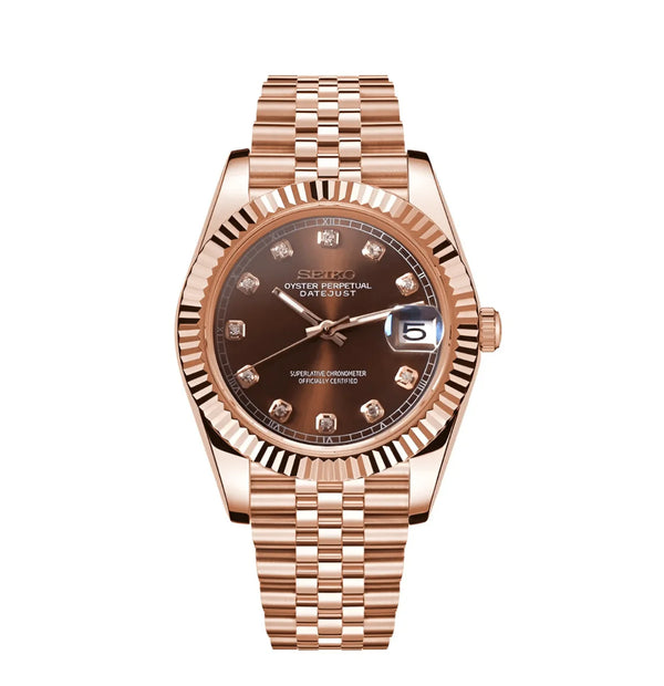 Seiko Mod Datejust – Chocolate Diamond Dial (Full Rose Gold)