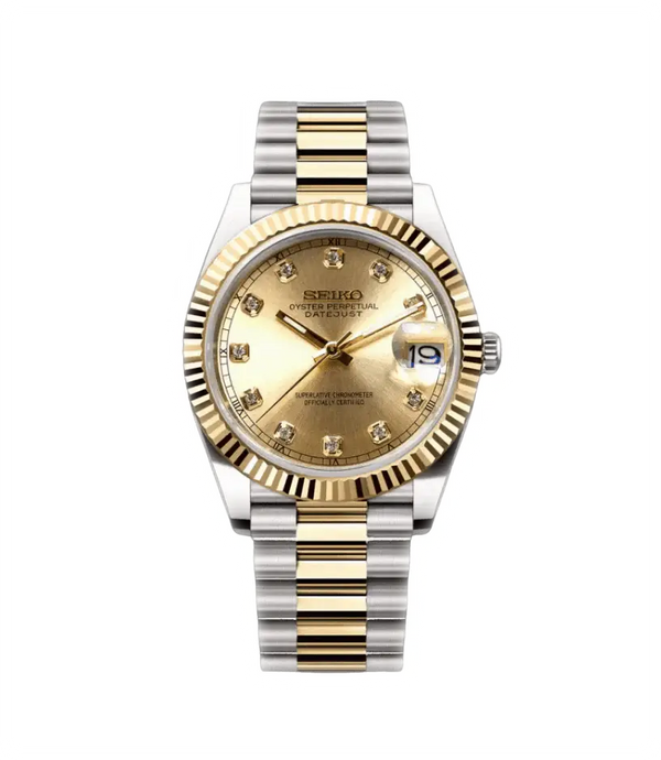 Seiko Mod Datejust – Gold Diamond Dial (Two-Tone)