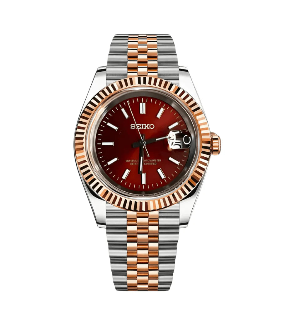 Seiko Mod Datejust – Red Sunburst Dial (Two-Tone Rose Gold)