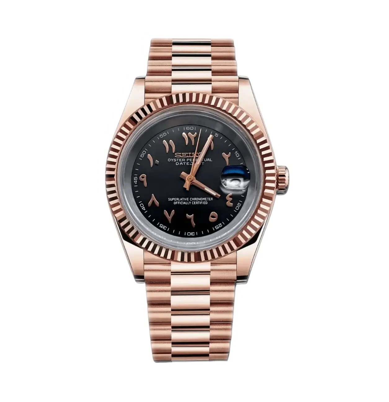 Seiko Mod Datejust – Rose Gold Arabic Black Dial