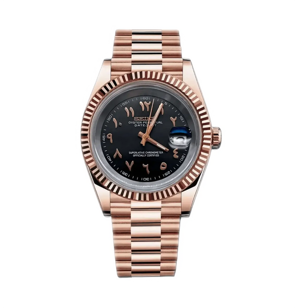 Seiko Mod Datejust – Rose Gold Arabic Black Dial