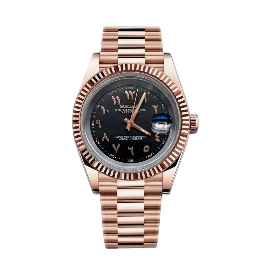 Seiko Mod Datejust – Rose Gold Arabic Black Dial