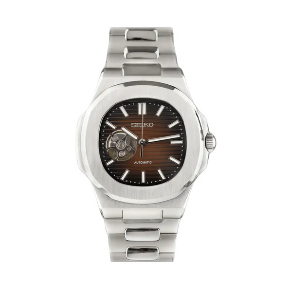 Seiko Mod Nautilus Open Heart Chocolate – Silver Edition