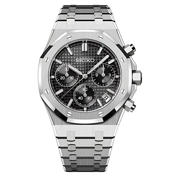 Seiko Mod Royal Oak Chronograph – Steel Black Dial