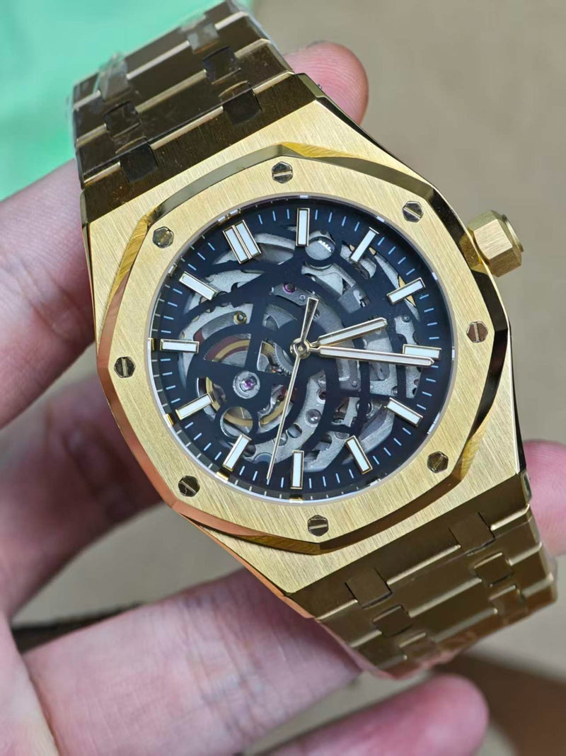 Seiko Mod Royal Oak Skeleton – Gold front view