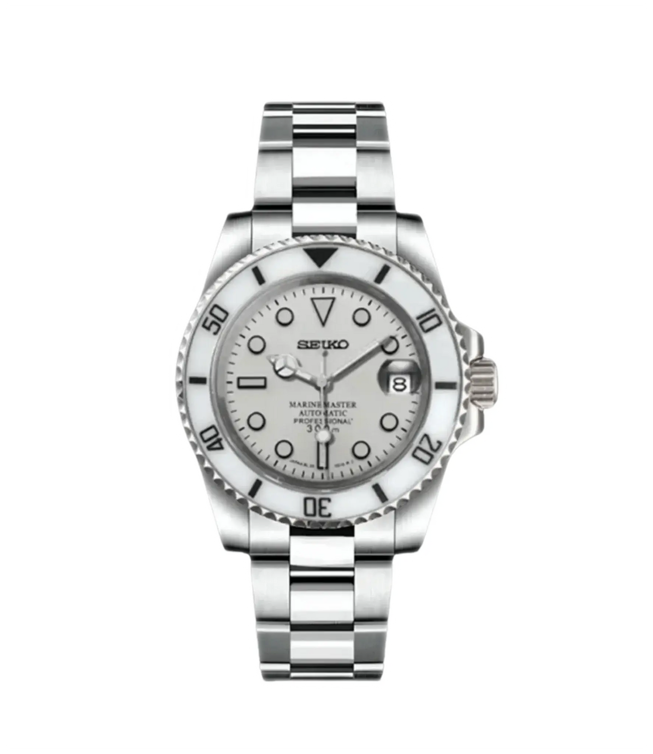 Seiko Mod Submariner - Acier Blanc