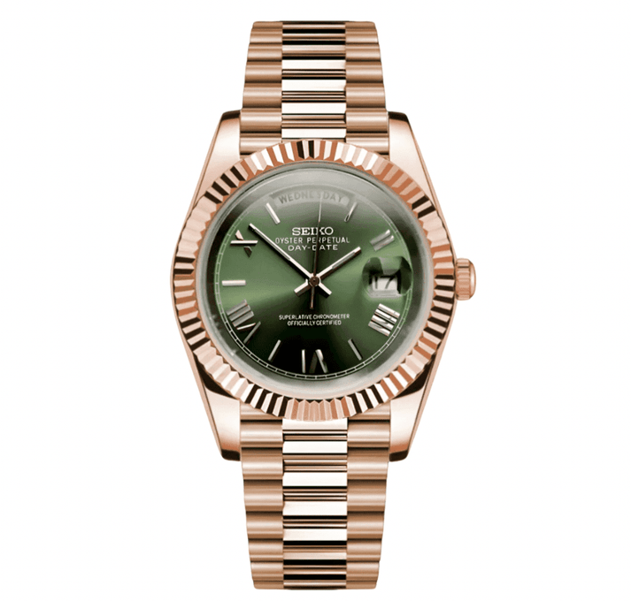 Seiko Mod Day-Date Olive Green rose gold case