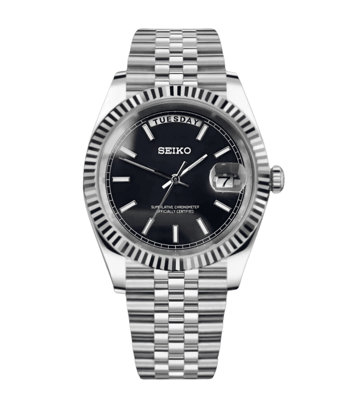 Seiko Mod Day-Date Black Arabic Gold case dial