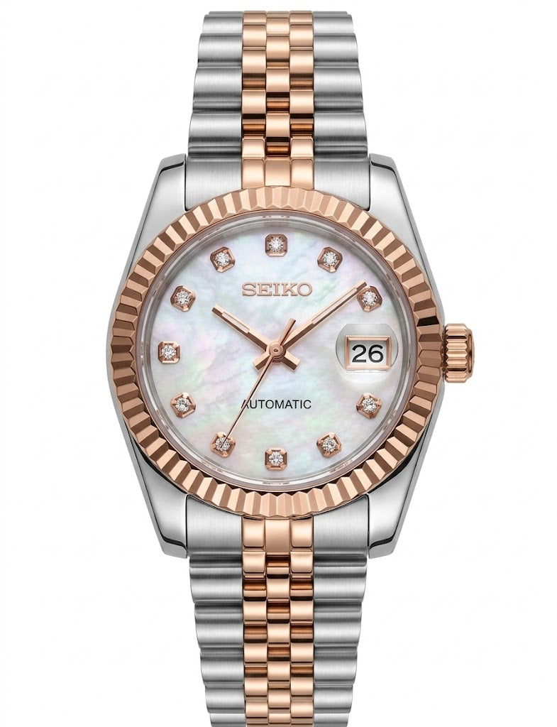 Seiko Mod Ladyjust Two-Tone Rose Gold Mother of Pearl diamonds
