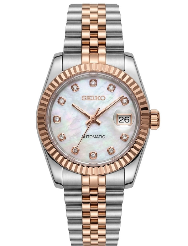 Seiko Mod Ladyjust – Two-Tone Rose Gold Mother of Pearl & Diamonds