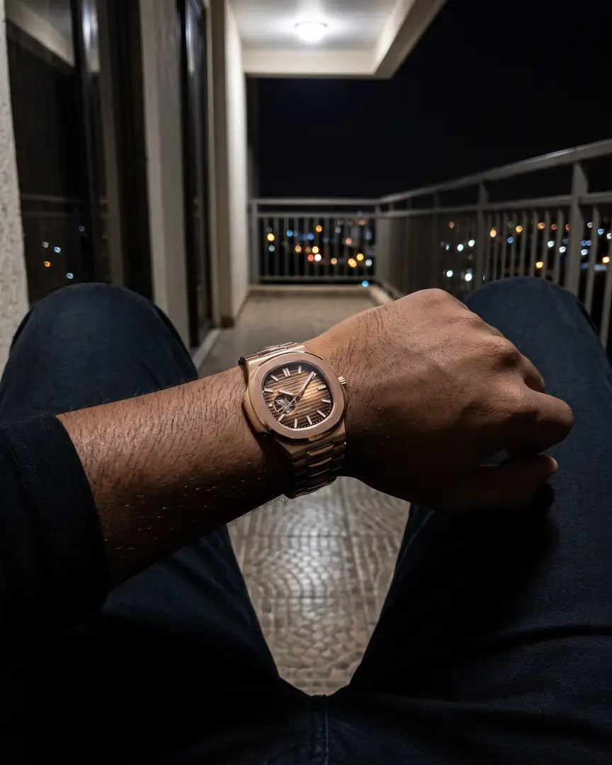 Seiko Mod Nautilus – Black Open Heart on the wrist