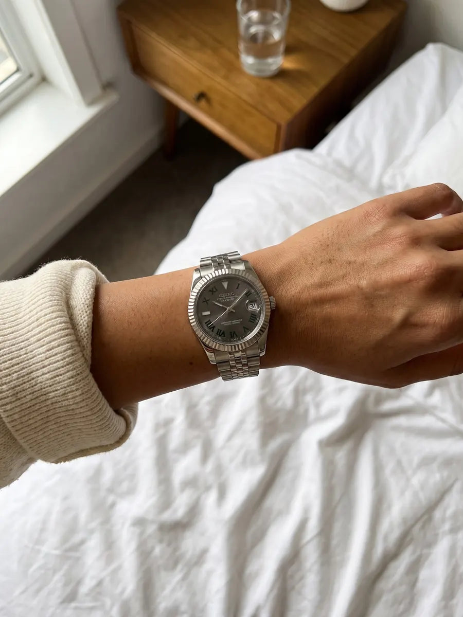 Seiko Mod Land Dweller - Baby Blue on the wrist