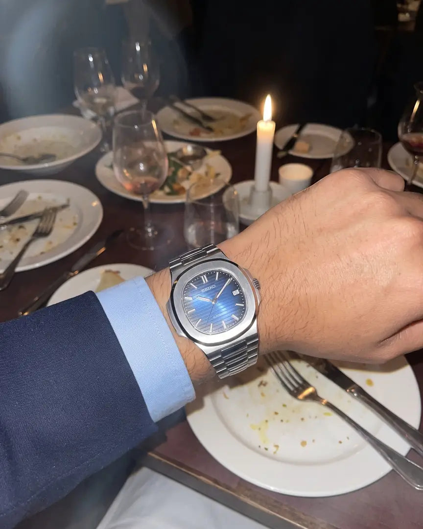 Seiko Mod Nautilus – Black Open Heart on the wrist