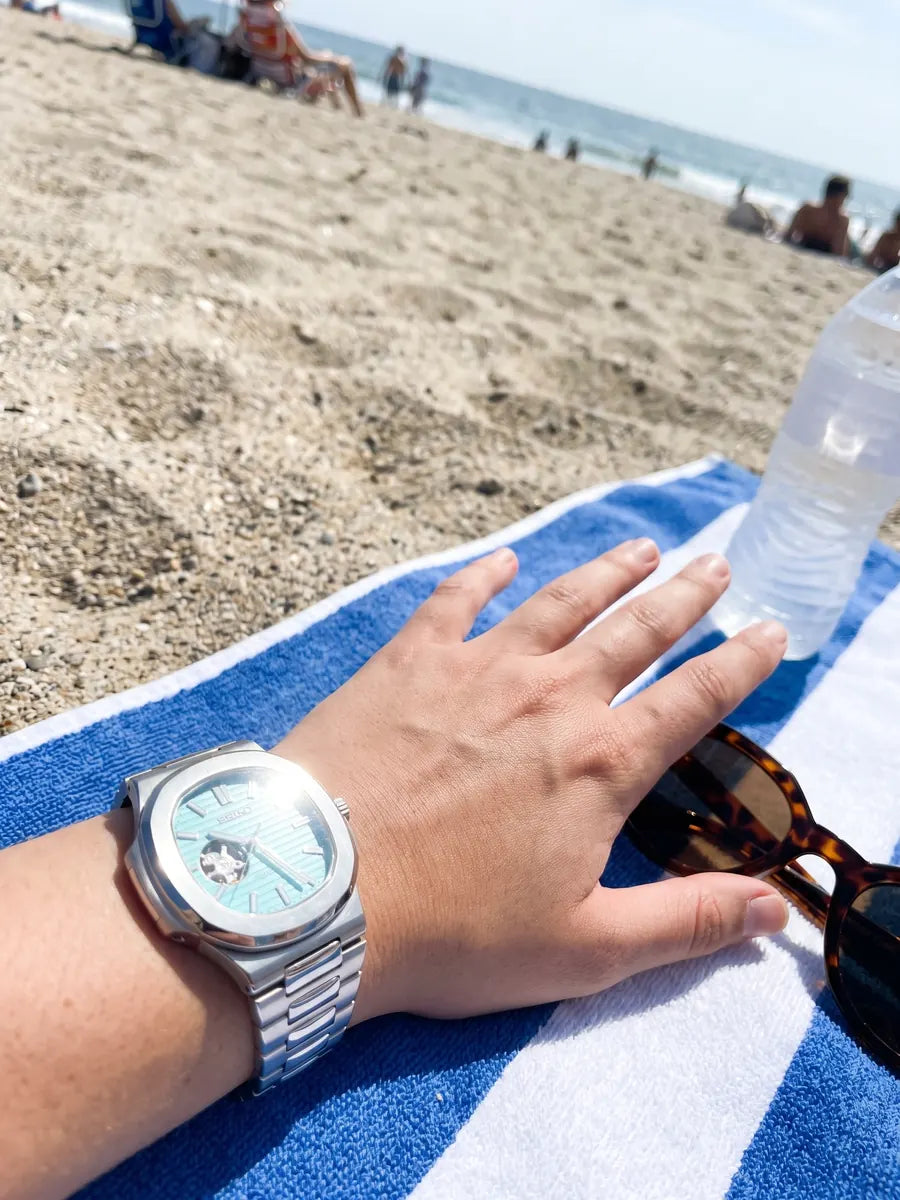 Seiko Mod Nautilus – Black Open Heart on the wrist