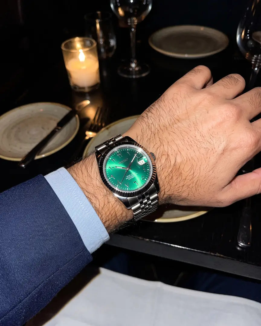 Seiko Mod Datejust – Black Mother of Pearl Dial on the wrist